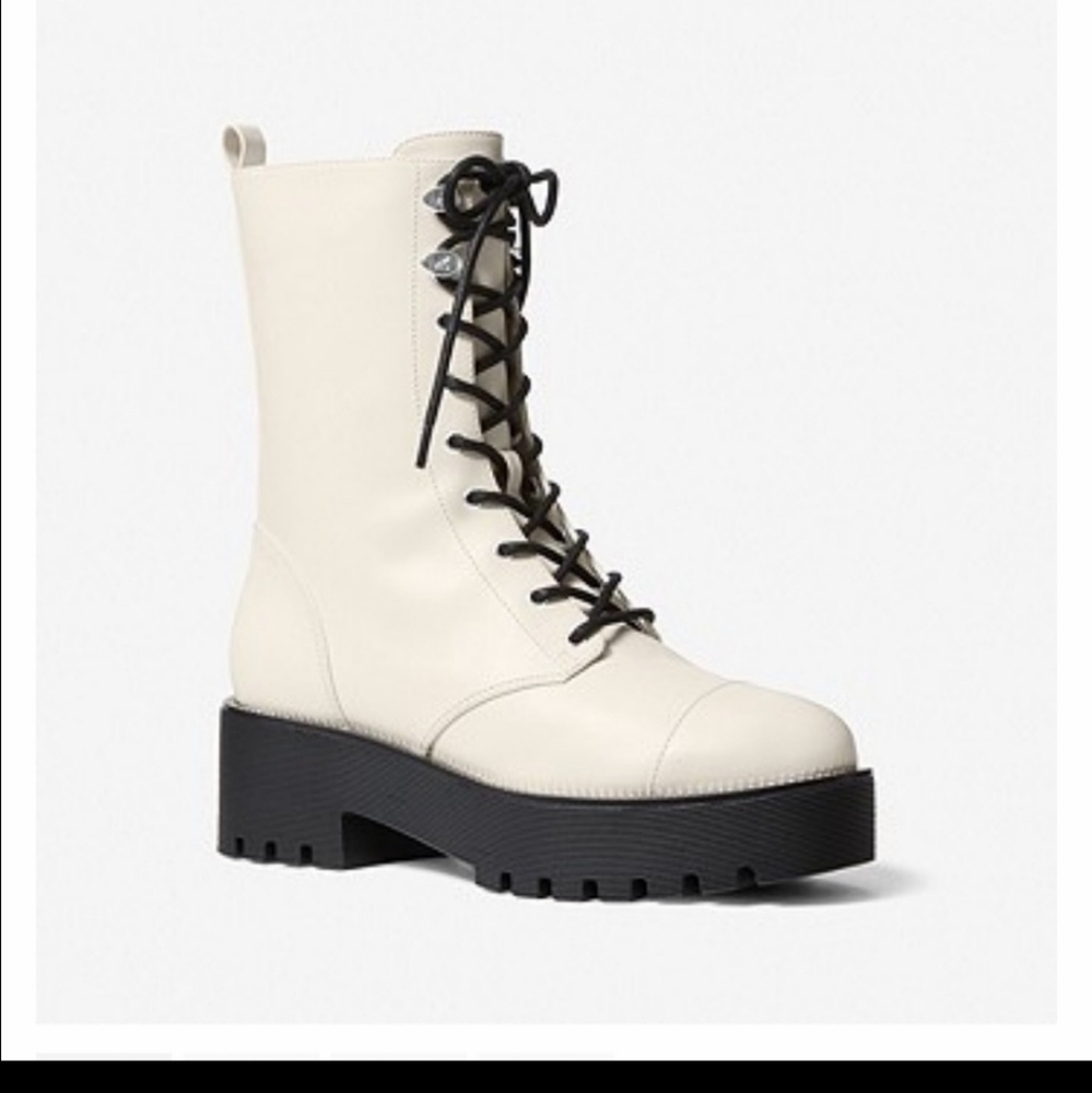 Michael Kors White Leather Combat Boots Retail $225 New!! Size 6.5 Womens